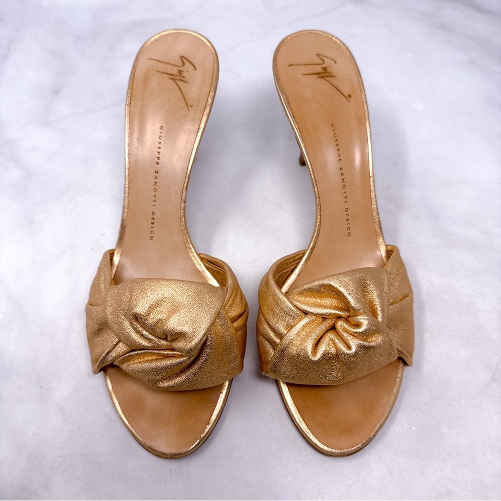 Giuseppe Zanotti Vintage Y2K Taz 70 Rose Gold Leather Knot Mule Sandal Heels 40 - Picture 4 of 16